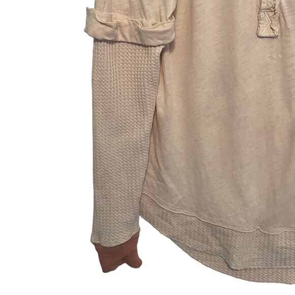 Free People Jaxon Henley Top Womens XS Pink Linen Cotton Oversized Slouchy *FLAW - Picture 4 of 11